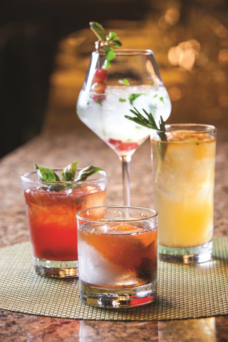 cocktails with herb garnishes