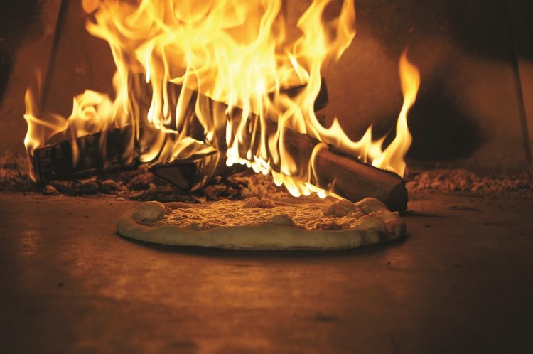 pizza in brick oven