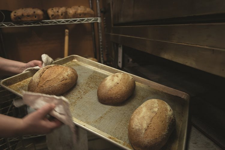 bread coming out of the oven